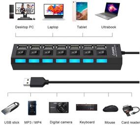 img 3 attached to 🔌 Sunvito 7-Port USB 2.0 Hub: Efficient USB Hub 2.0 Splitter with Switches and LEDs