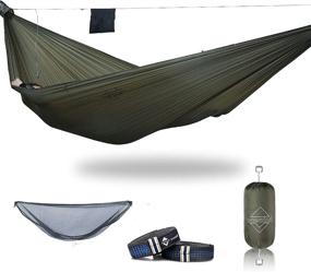 img 4 attached to Onewind Double Camping Hammock with Mosquito Net & Essential Bundle - Tree Straps, Ridgeline, Double-Ended Stuff Sack, Flat Lay for Lounge, Survival Camping