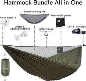 img 3 attached to Onewind Double Camping Hammock with Mosquito Net & Essential Bundle - Tree Straps, Ridgeline, Double-Ended Stuff Sack, Flat Lay for Lounge, Survival Camping