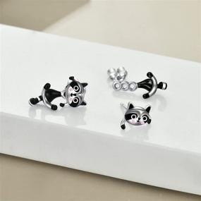 img 2 attached to 🦝 MONGAS Raccoon Stud Earrings: Sterling Silver Cute Animal Jewelry for Women & Teen Girls with Unique Two-Way Wear Option