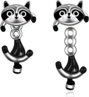 🦝 mongas raccoon stud earrings: sterling silver cute animal jewelry for women & teen girls with unique two-way wear option logo