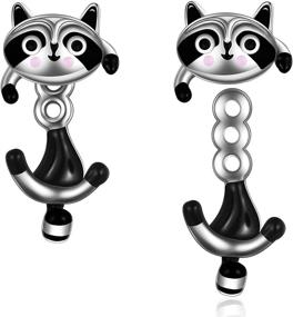 img 4 attached to 🦝 MONGAS Raccoon Stud Earrings: Sterling Silver Cute Animal Jewelry for Women & Teen Girls with Unique Two-Way Wear Option