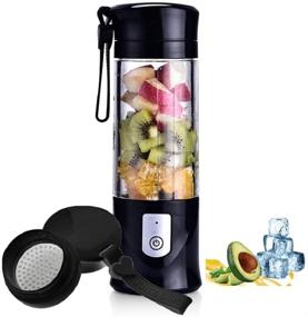 img 4 attached to 🧳 Convenient USB Rechargeable Portable Blender - Travel-size Juicer Machine with 6 Powerful Blades, 4000mAh Battery - 13Oz Bottle (Black)