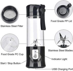 img 1 attached to 🧳 Convenient USB Rechargeable Portable Blender - Travel-size Juicer Machine with 6 Powerful Blades, 4000mAh Battery - 13Oz Bottle (Black)