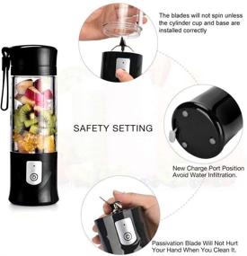 img 3 attached to 🧳 Convenient USB Rechargeable Portable Blender - Travel-size Juicer Machine with 6 Powerful Blades, 4000mAh Battery - 13Oz Bottle (Black)