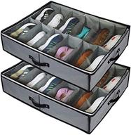 👞 2-pack under bed shoe storage organizers with clear cover - fit 24 pairs, reinforced handles, sturdy zippers - grey breathable fabric container boxes bags логотип