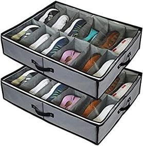 img 3 attached to 👞 2-Pack Under Bed Shoe Storage Organizers with Clear Cover - Fit 24 Pairs, Reinforced Handles, Sturdy Zippers - Grey Breathable Fabric Container Boxes Bags