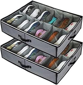 img 1 attached to 👞 2-Pack Under Bed Shoe Storage Organizers with Clear Cover - Fit 24 Pairs, Reinforced Handles, Sturdy Zippers - Grey Breathable Fabric Container Boxes Bags