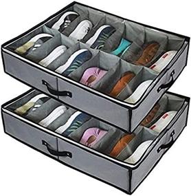 img 2 attached to 👞 2-Pack Under Bed Shoe Storage Organizers with Clear Cover - Fit 24 Pairs, Reinforced Handles, Sturdy Zippers - Grey Breathable Fabric Container Boxes Bags