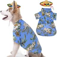 🌺 stylish hawaiian dog t-shirt with straw hat: summer camp clothes for small/medium dogs in blue логотип