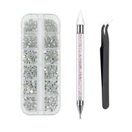 💎 vikerer clear crystal rhinestones for nail art - shiny glass flatback nail gems with rhinestone picker tool, wax pencil pen, and tweezers - ideal for diy gel nail polish crafts logo