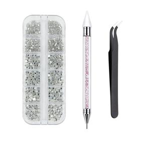 img 4 attached to 💎 Vikerer Clear Crystal Rhinestones for Nail Art - Shiny Glass FlatBack Nail Gems with Rhinestone Picker Tool, Wax Pencil Pen, and Tweezers - Ideal for DIY Gel Nail Polish Crafts