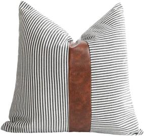 img 3 attached to Merrycolor Farmhouse Decorative Throw Pillow Covers for Couch - Stripe Faux Leather Accent Pillow Cover - Boho Modern Decor Pillow Case - 18 x 18 Inch in Black