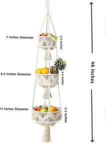 img 2 attached to 🍏 Folkulture 3-ярусная подвесная корзина для фруктов в стиле макраме для кухни, хранение фруктов и овощей, бохо-корзина для организации, декоративная подвеска для комнатных растений – длина 46 дюймов