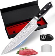 🔪 pro chef knife 8-inch – high-carbon stainless-steel kitchen knife by ytuomzi – durable wooden handle, sharpener, finger guard included – full tang professional cooking knife логотип