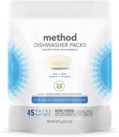 method dishwasher detergent packs, powerful grease and stain remover with dishwashing rinse aid, 45 dishwasher tabs per package, fragrance-free - free + clear, 1 pack, packaging may vary logo