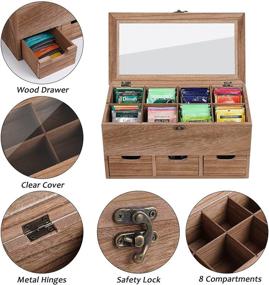 img 2 attached to 🍵 WPKLTMZ Wooden Tea Box: Stylish Tea Bag Organizer with 8 Compartments and 3 Drawers for Tea, Coffee, and More!