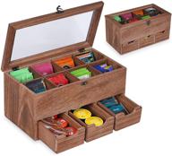 🍵 wpkltmz wooden tea box: stylish tea bag organizer with 8 compartments and 3 drawers for tea, coffee, and more! logo