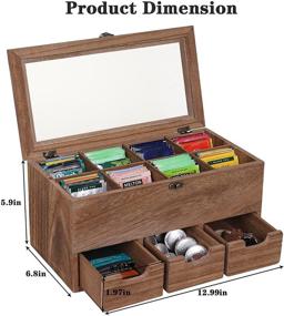 img 1 attached to 🍵 WPKLTMZ Wooden Tea Box: Stylish Tea Bag Organizer with 8 Compartments and 3 Drawers for Tea, Coffee, and More!