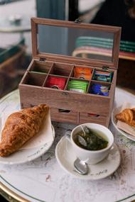 img 3 attached to 🍵 WPKLTMZ Wooden Tea Box: Stylish Tea Bag Organizer with 8 Compartments and 3 Drawers for Tea, Coffee, and More!