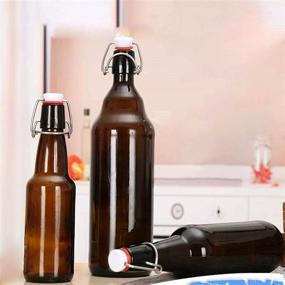 img 1 attached to 🍺 Amber Clear Glass Bottles with Air Tight Lids - 32 oz Easy Cap Bottles for Beer, Home Brewing, Kombucha & More - Swing Top Bottles for Beverages - 8 Pack