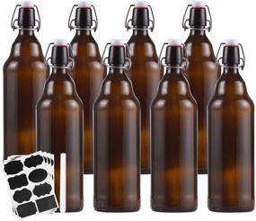 img 4 attached to 🍺 Amber Clear Glass Bottles with Air Tight Lids - 32 oz Easy Cap Bottles for Beer, Home Brewing, Kombucha & More - Swing Top Bottles for Beverages - 8 Pack