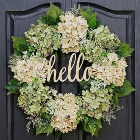 img 4 attached to 🌼 Handmade Spring Wreath for Front Door - 18 Inch Green Hydrangea Grapevine Wreath, Summer and Hello Farmhouse Decor