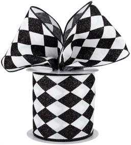 img 1 attached to Black White Diamonds Harlequin Ribbon - 4" x 10 Yards - Perfect for Christmas, Mardi Gras, and Wedding Embellishments