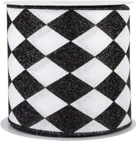 img 2 attached to Black White Diamonds Harlequin Ribbon - 4" x 10 Yards - Perfect for Christmas, Mardi Gras, and Wedding Embellishments