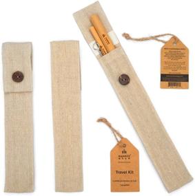 img 3 attached to 🎋 Bamboo Step - Signature Line Bamboo Straw Travel Kit with 2 Reusable Luxury 20cm/7.9&#34; Straws and Cleaning Brush in a Natural Color Fabric Pouch.