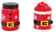 🎅 boston international small santa belt ceramic salt & pepper shakers logo