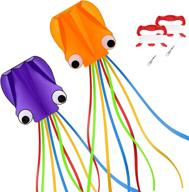 🎪 gujike 3d big eyes octopus kite 2 pack - giant octopus kites for kids and adults - easy to fly - purple + orange - 31 inches wide with long 157 inch tail логотип