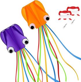 img 4 attached to 🎪 GUJIKE 3D Big Eyes Octopus Kite 2 Pack - Giant Octopus Kites for Kids and Adults - Easy to Fly - Purple + Orange - 31 Inches Wide with Long 157 Inch Tail