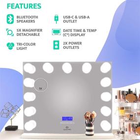 img 3 attached to 💄 GLOWPRO Hollywood LED Makeup Mirror: Vanity Mirror with Bluetooth Speaker, USB Charging, Power Outlets, LED Display & Tri-Color Lights (30"x 24")