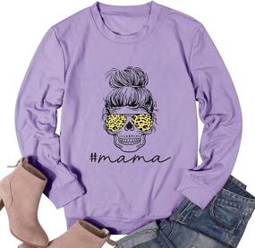 img 3 attached to Trendy Mama Shirts: Funny Mom Sweatshirt with Leopard Skull Graphics - Casual Long Sleeve Pullover Tops for Women