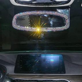 img 4 attached to 💎 Bling Car Decor Rearview Mirror Charm Accessories for Women - Crystal Rhinestone Elastic Plush Decorative Cover Interior Series (AB Color)