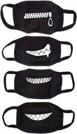 😷 utenew funny teeth pattern cotton mask unisex, 4-pack black mouth mask anti dust face covers logo