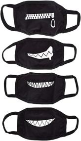 img 4 attached to 😷 UTENEW Funny Teeth Pattern Cotton Mask Unisex, 4-Pack Black Mouth Mask Anti Dust Face Covers