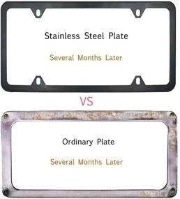 img 3 attached to 🚗 New 2 Pcs, 4-Hole Stainless Steel Black License Plate Frame - Car License Plate Covers Holders Frames for Plates with Screw Caps