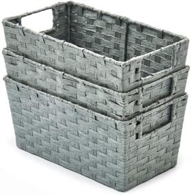 img 4 attached to 🧺 EZOWare Set of 3 Weaving Storage Baskets: Versatile Organizer Bins with Handles for Shelf, Bathroom, Pantry, and Accessories - Paper Rope Gray