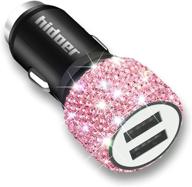 🌸 блестящий двойной порт usb автомобильное зарядное устройство адаптер 5v/2.1a с кристальным штекером для iphone 12/11/xs/xs max/xr/x/8/7/6/5, ipad pro/air/mini, samsung, galaxy s10/s9/s8/s7/s6, note 9/8 - милые автомобильные аксессуары для женщин (розовый) логотип