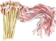🎀 cieovo 50 pack ribbon fairy wands: rose gold party sticks with bells - perfect for baby showers, birthdays, weddings & holidays! logo