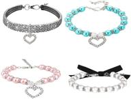 🐶 4-piece dog pearl collar and rhinestone dog collar set, pet pearl necklace with full diamond bling - adjustable dog collar for small cats and puppies - perfect for pet weddings and birthday parties (white, s) logo