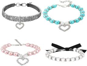 img 4 attached to 🐶 4-Piece Dog Pearl Collar and Rhinestone Dog Collar Set, Pet Pearl Necklace with Full Diamond Bling - Adjustable Dog Collar for Small Cats and Puppies - Perfect for Pet Weddings and Birthday Parties (White, S)