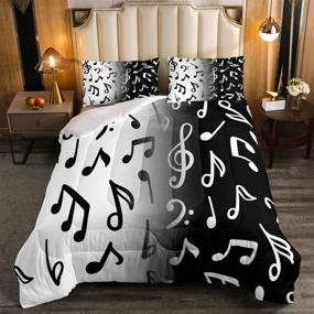 img 3 attached to 🎶 Black & Gray Music Notes Comforter Set for Boys, Teens, and Kids – Trendy Bedroom and Living Room Decor | Hip Hop Inspired Quilted Duvet in Black & White, Twin Size, Soft Bedding with Music Notes Pattern – Includes 2 Pieces