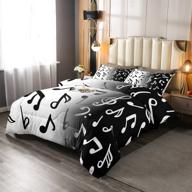 🎶 black & gray music notes comforter set for boys, teens, and kids – trendy bedroom and living room decor | hip hop inspired quilted duvet in black & white, twin size, soft bedding with music notes pattern – includes 2 pieces логотип