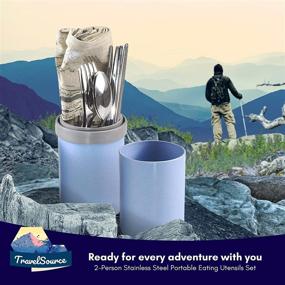 img 3 attached to 🍴 Stainless Steel Portable Eating Utensils Set for Camping and Travel - TravelSource 2-Person Set with Case and Bottle Opener