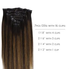 img 3 attached to 👩 WENNALIFE на заколках из натуральных волос Реми, 16 дюймов 120 г 7 шт темно-коричневых до каштаново-коричневых выделенных прядей - двойные волосы на заколках из натуральных волос