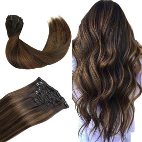 img 4 attached to 👩 WENNALIFE на заколках из натуральных волос Реми, 16 дюймов 120 г 7 шт темно-коричневых до каштаново-коричневых выделенных прядей - двойные волосы на заколках из натуральных волос