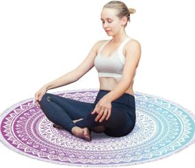 img 2 attached to 🌺 Stunning Bonsai Tree Mandala Beach Towel - Large Round Design with Tassels, Purple Bohemian Blanket & Oversized Yoga Mat Towel - Sand Proof & Versatile 59 Inches